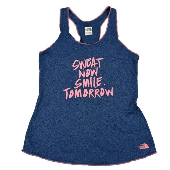 The North Face Sweat Now Smile Tomorrow Womens Blue Raceback Tank Top Size M - Picture 1 of 10